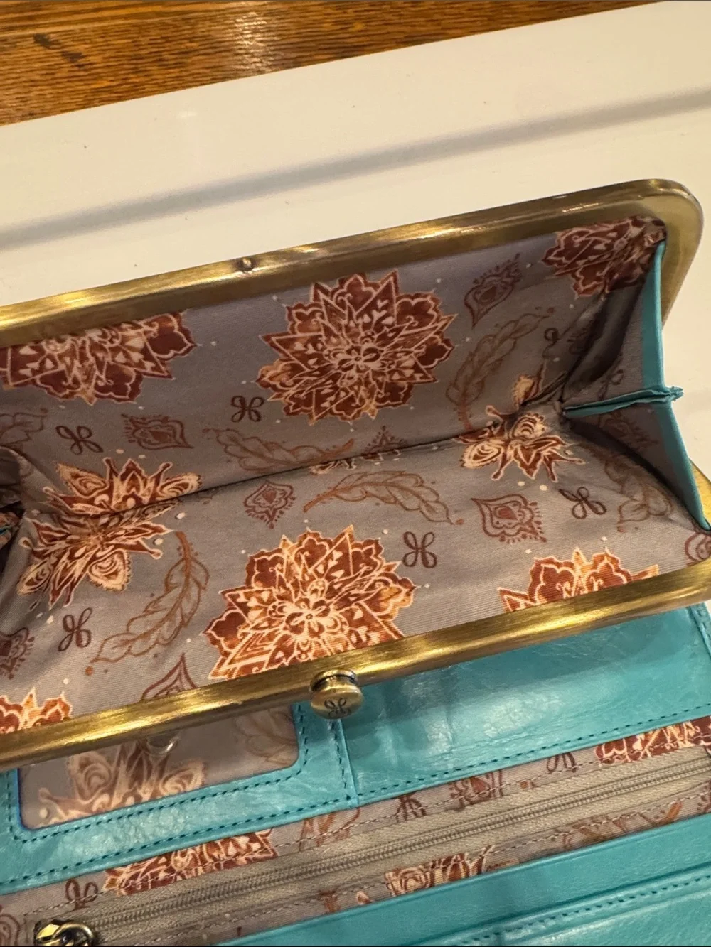 HOBO Turquoise Clutch Wallet with Gold-Tone Frame